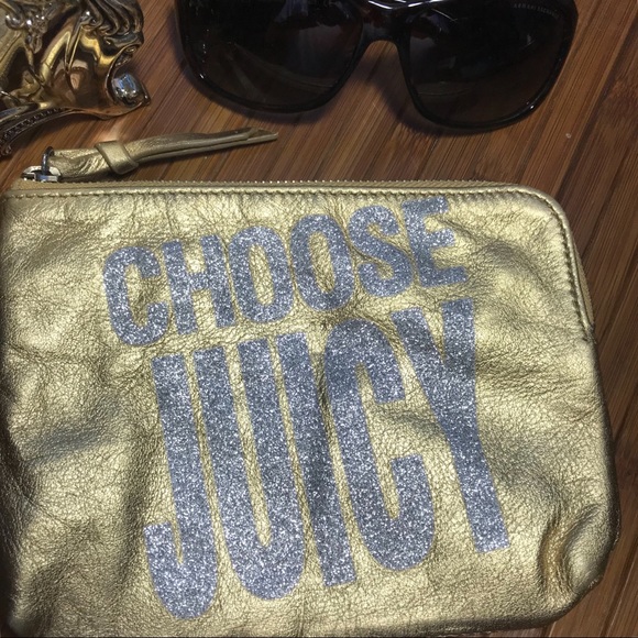 Vintage Rare Juicy Couture Gold Leather Wristlet - Picture 1 of 4